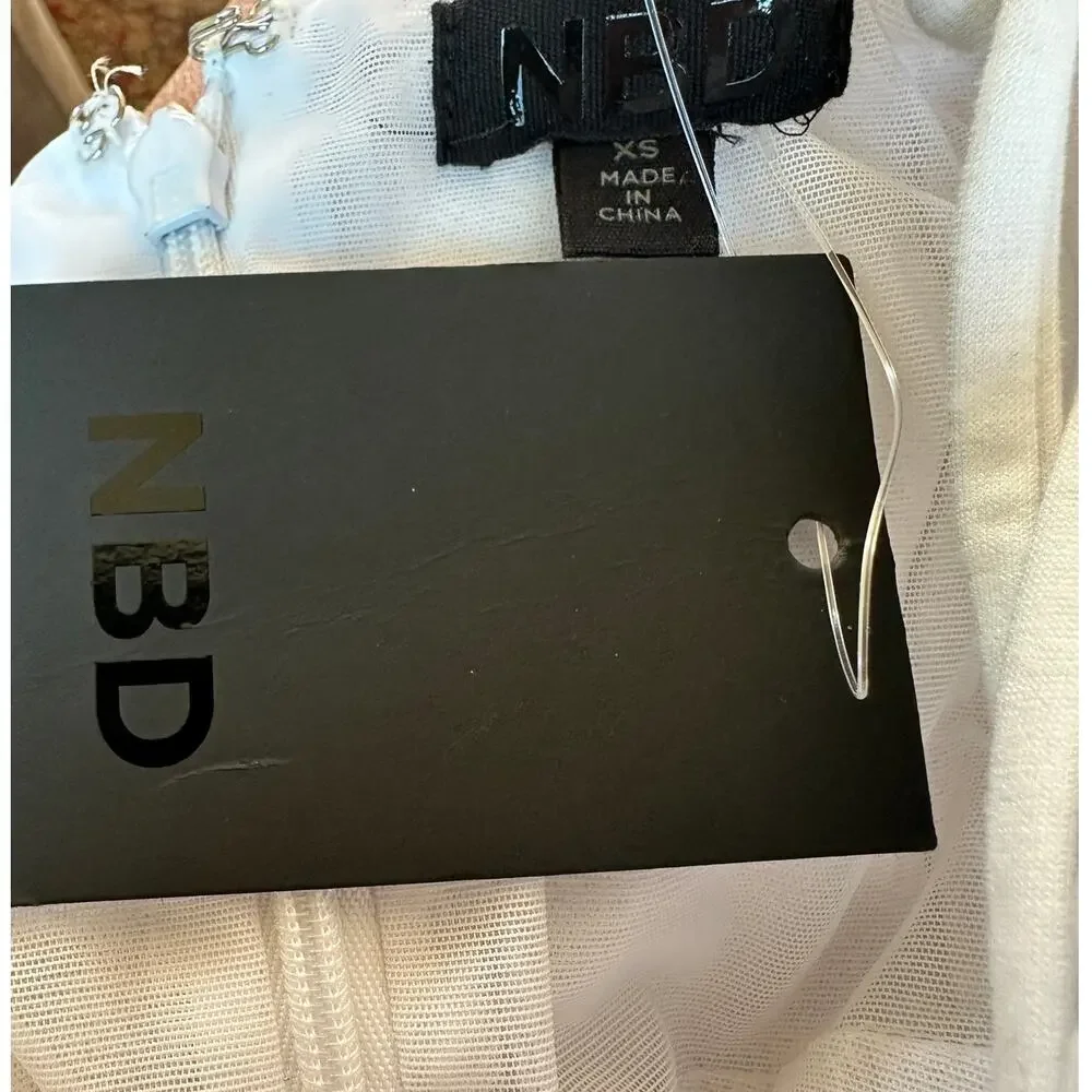 NBD White Mini Slip Dress XS Cocktail Bodycon Bride Graduation Revolve $168 NEW